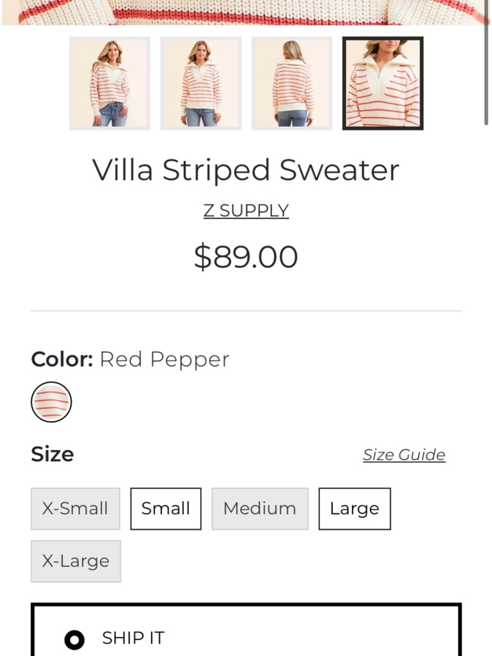 Buckle Z Supply Villa Striped 1/2 Zip Striped Sweater Red Pepper White size M - Picture 3 of 9
